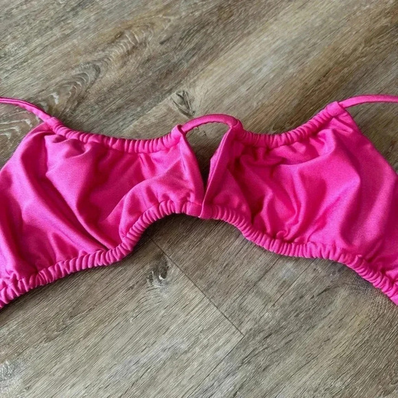 NAEL Women's Large Pink Bikini Top Nylon Spandex Swim Pool Beach Tie - Picture 3 of 5